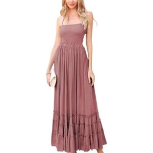 R YIPOSHA Dusty Mauve Pink Boho Tiered Maxi Dress, Size Med, NWOT